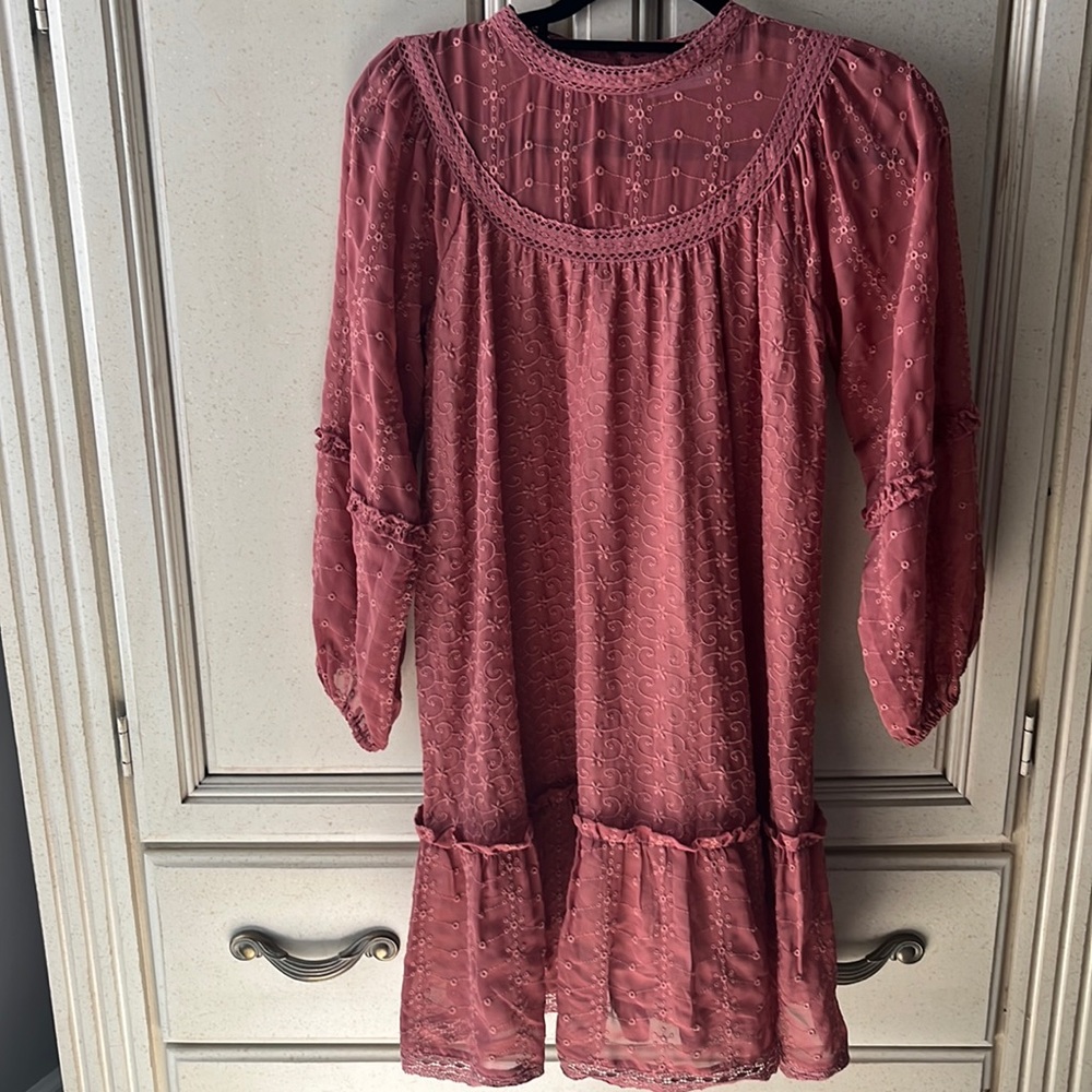 Zara girls eyelet dress. Size 11/12. Dark salmon pink color